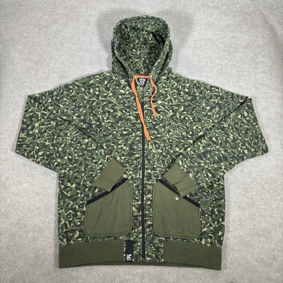 LRG Lifted Research Group Hoodie Sweatshirt Mens L Full Zip Green Camo Skate Y2K - Picture 2 of 12